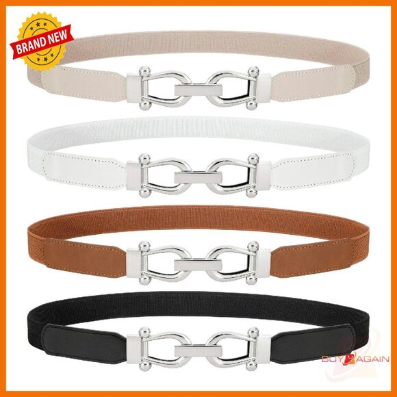 Accessories - Skinny Elastic Waist Belt Stretchy Thin Gold Buckle for Jeans Dress